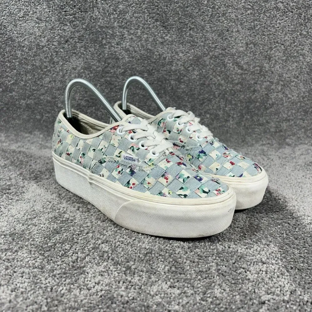 Vans Authentic Woven Stackform Women’s Size 7.5 Floral Denim Platform Shoes Used